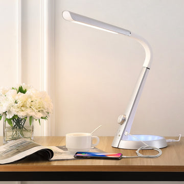 Milton 19" Aluminum Contemporary Minimalist Adjustable Head Dimmable USB Charging LED Task Lamp - JONATHAN Y